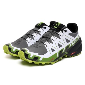 Men's Salomon Shoes Speedcross 6 Trail Running In Gray White Green