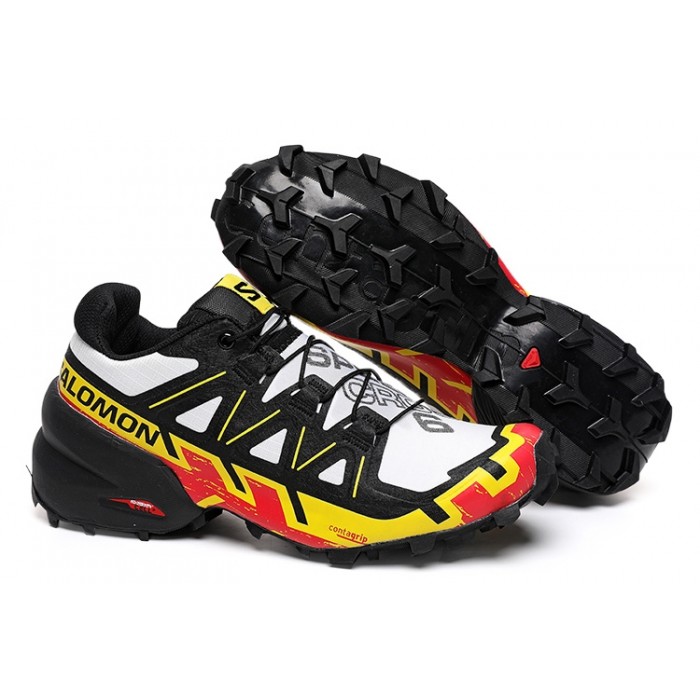 Men's Salomon Shoes Speedcross 6 Trail Running In White Black Yellow